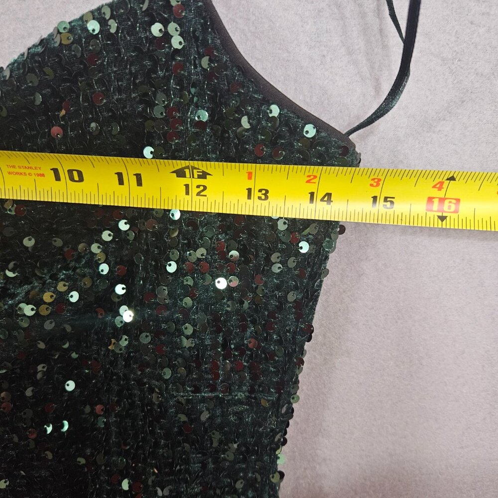 Zara Green Velour Sequined Stretch Sz Medium Mini Coctail Party Club Dress - Picture 4 of 8
